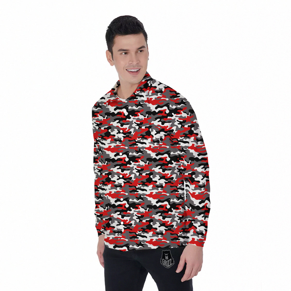 Red Camouflage Texture Military Print Men's Long Sleeve Shirts-grizzshop