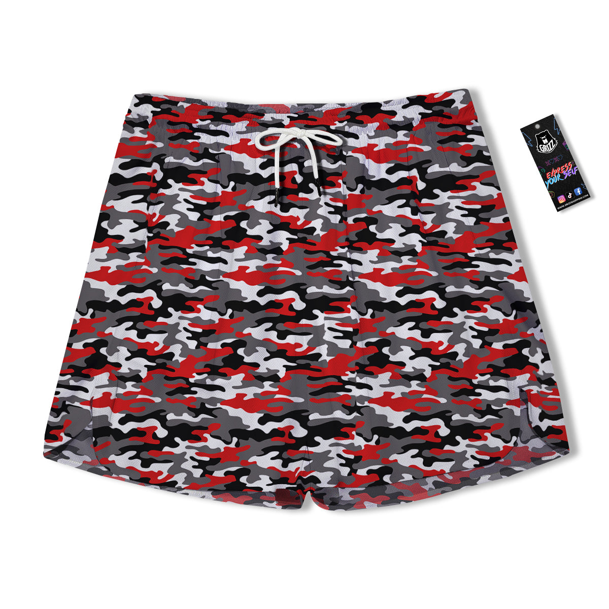 Red Camouflage Texture Military Print Men's Running Shorts-grizzshop