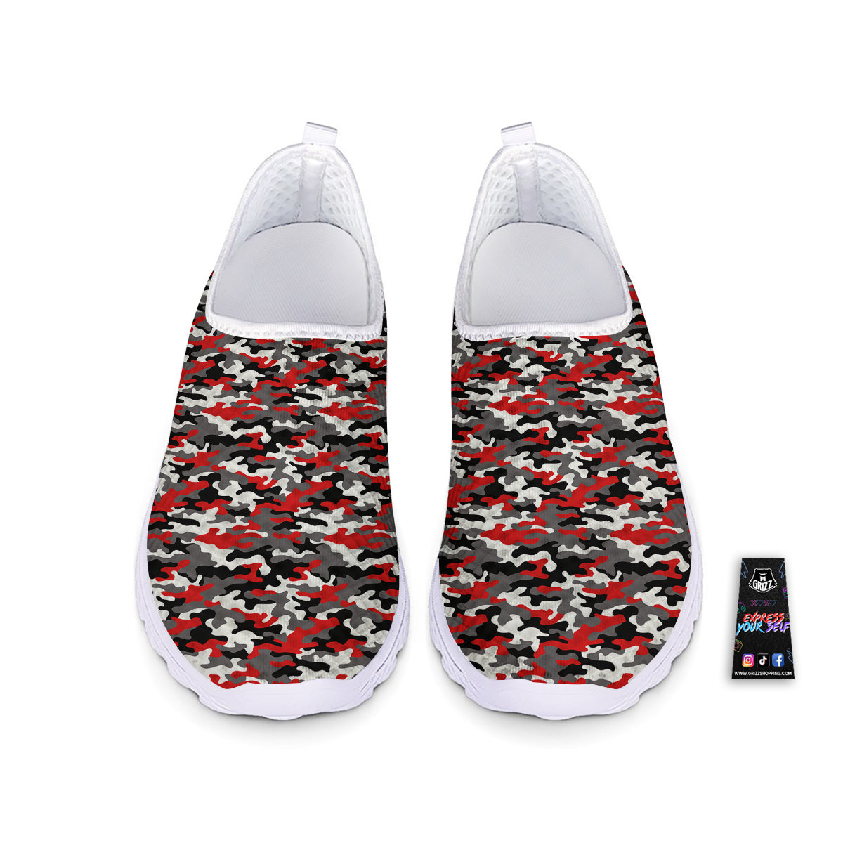 Red Camouflage Texture Military Print Nurse Shoes-grizzshop