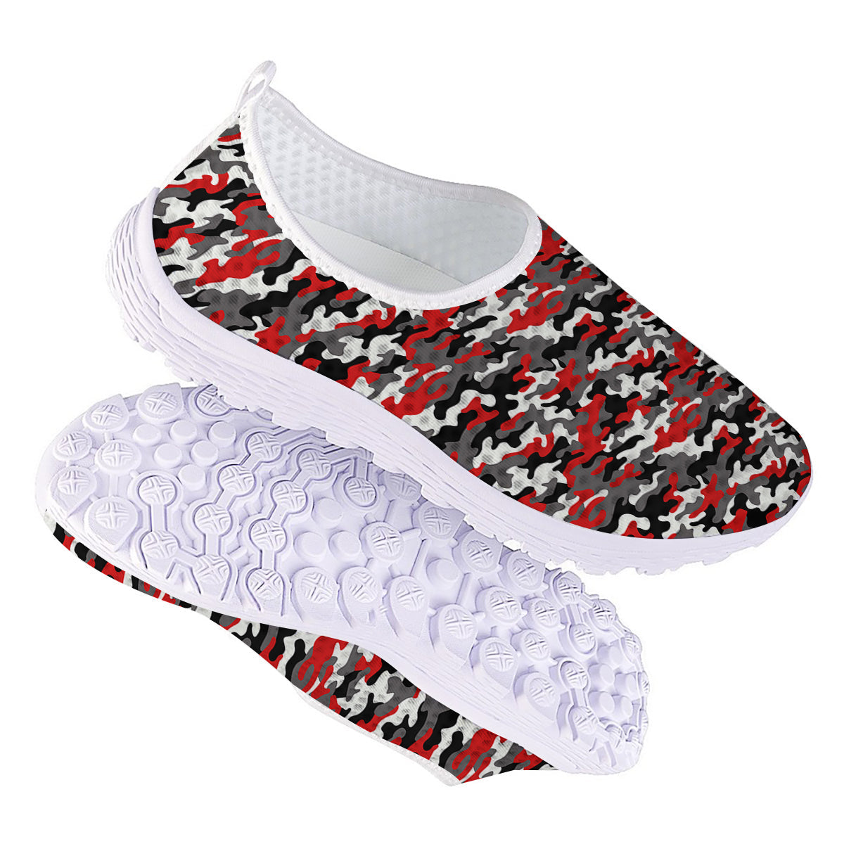 Red Camouflage Texture Military Print Nurse Shoes-grizzshop