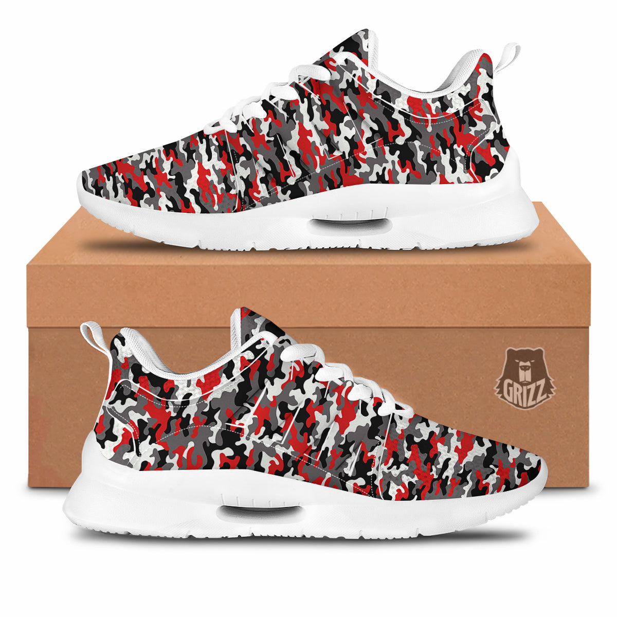 Red Camouflage Texture Military Print Tennis Shoes-grizzshop