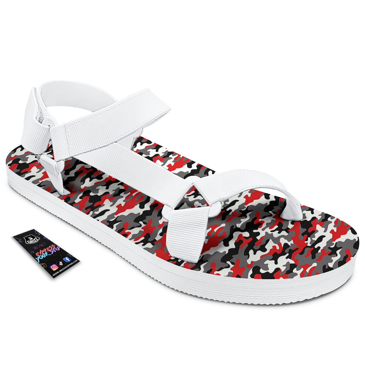 Red Camouflage Texture Military Print White Open Toe Sandals-grizzshop