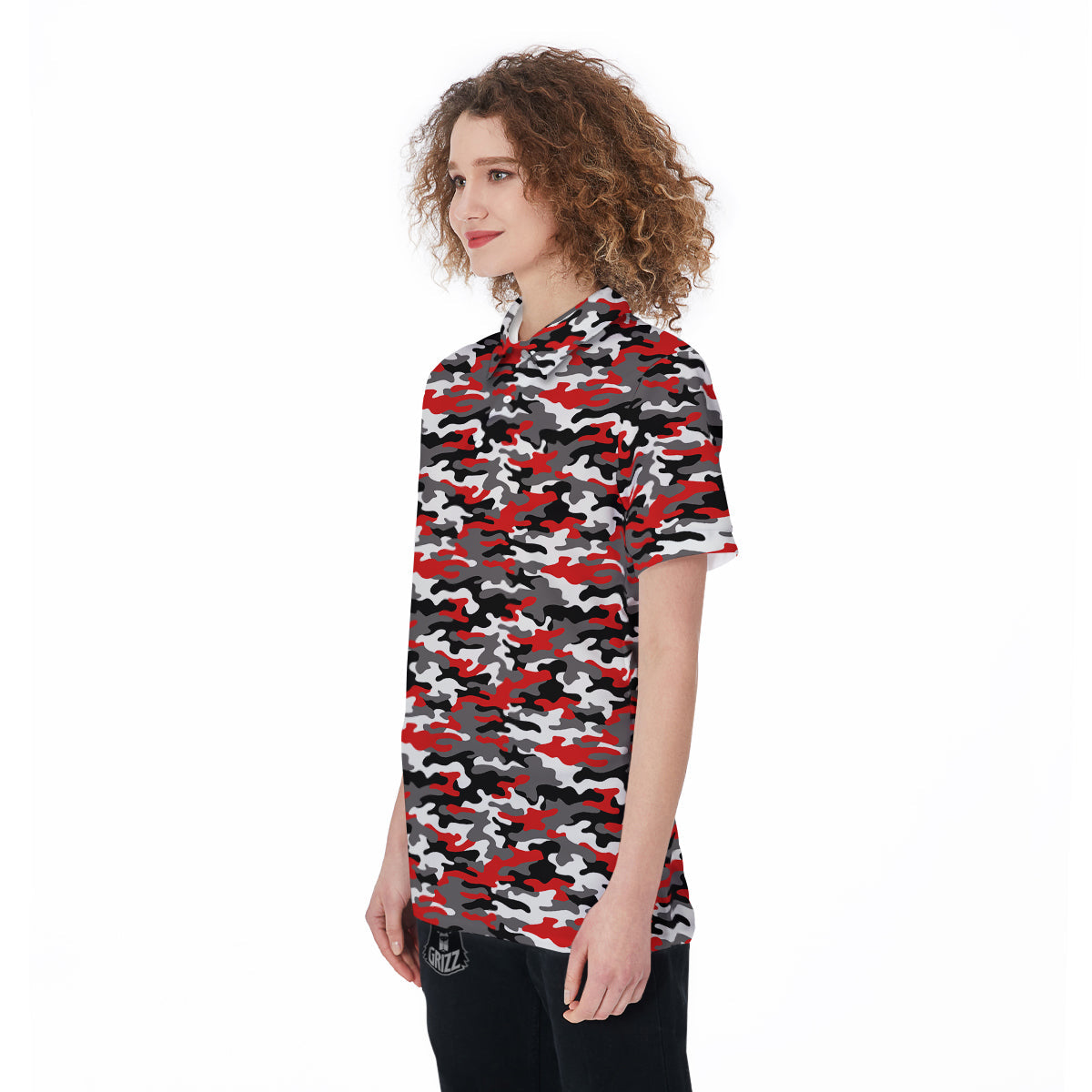 Red Camouflage Texture Military Print Women's Golf Shirts-grizzshop
