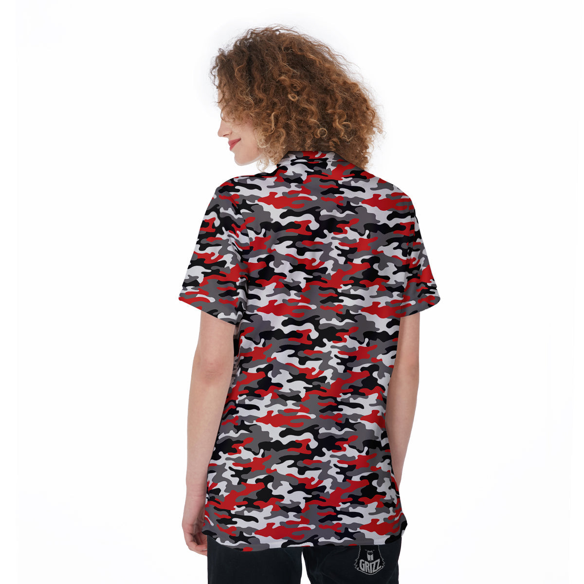 Red Camouflage Texture Military Print Women's Golf Shirts-grizzshop