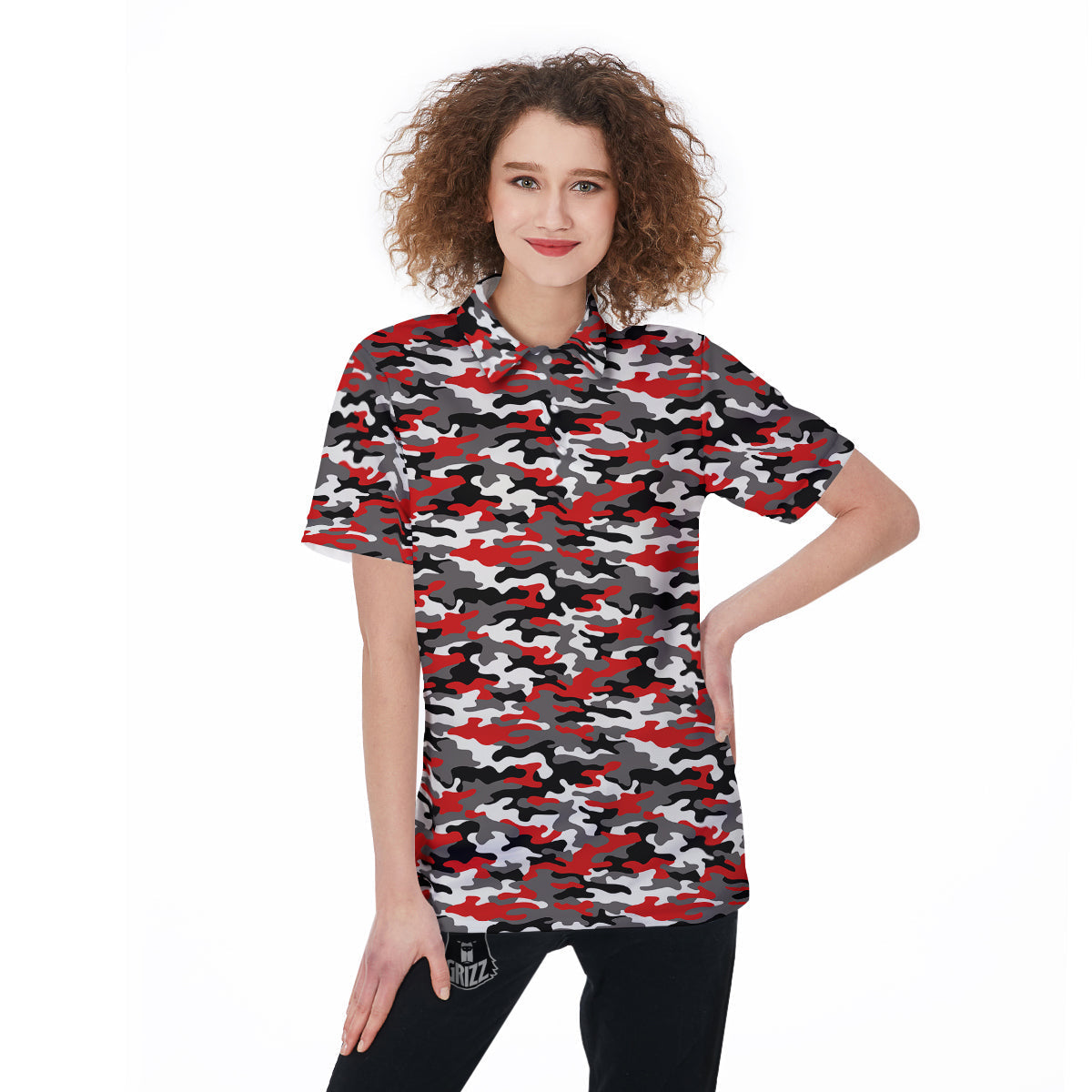Red Camouflage Texture Military Print Women's Golf Shirts-grizzshop