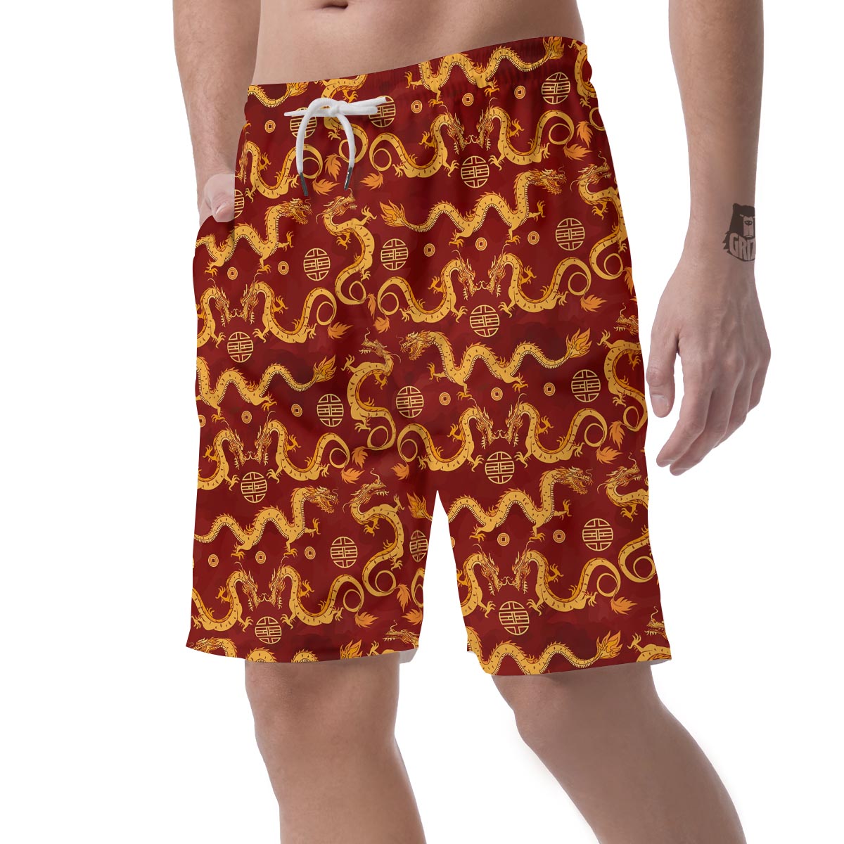 Red Chinese Dragon Men's Shorts-grizzshop