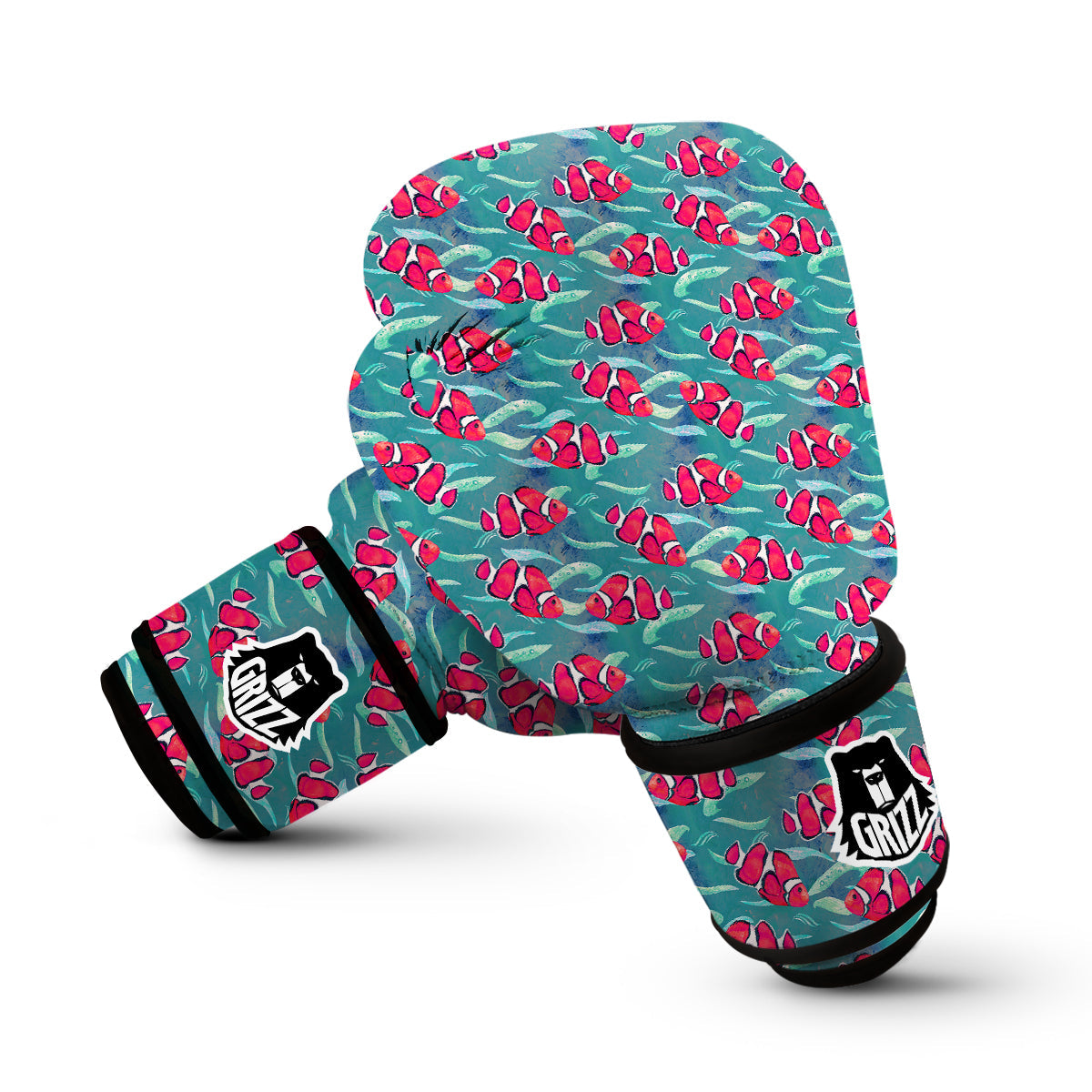 Red Clownfish Watercolor Blue Print Pattern Boxing Gloves-grizzshop