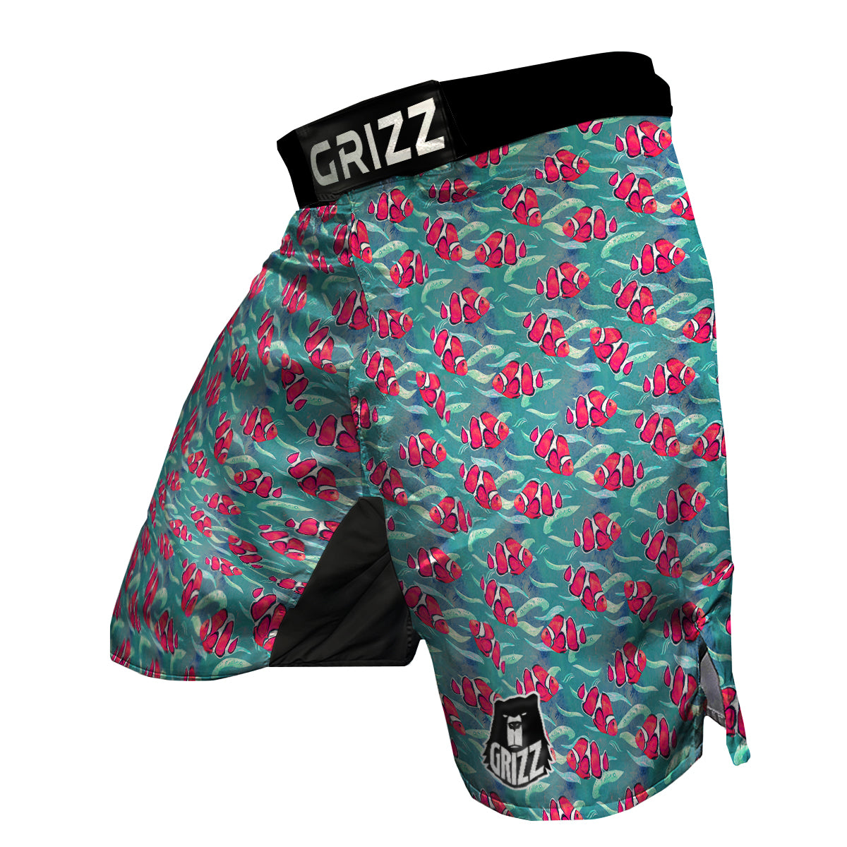 Red Clownfish Watercolor Blue Print Pattern MMA Shorts-grizzshop