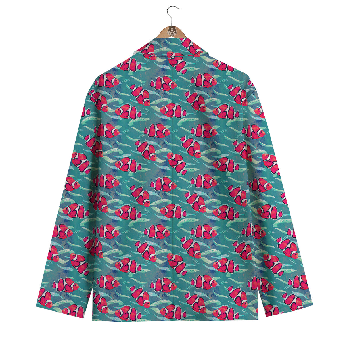 Red Clownfish Watercolor Blue Print Pattern Men's Blazer-grizzshop