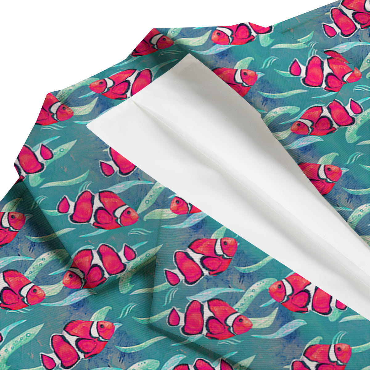 Red Clownfish Watercolor Blue Print Pattern Men's Blazer-grizzshop