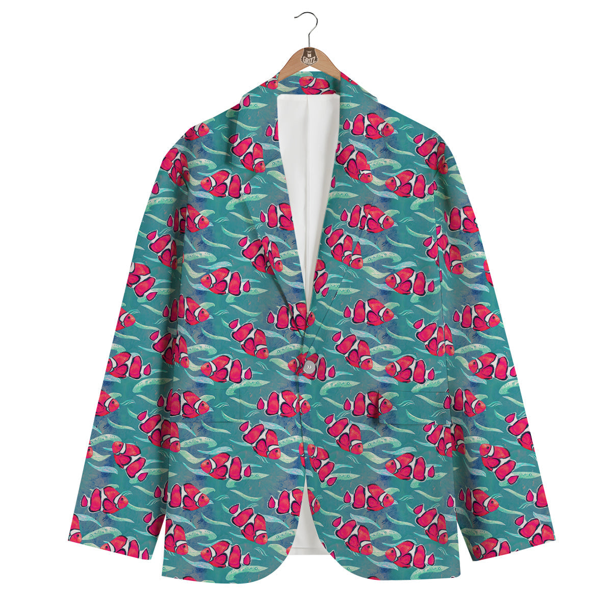 Red Clownfish Watercolor Blue Print Pattern Men's Blazer-grizzshop