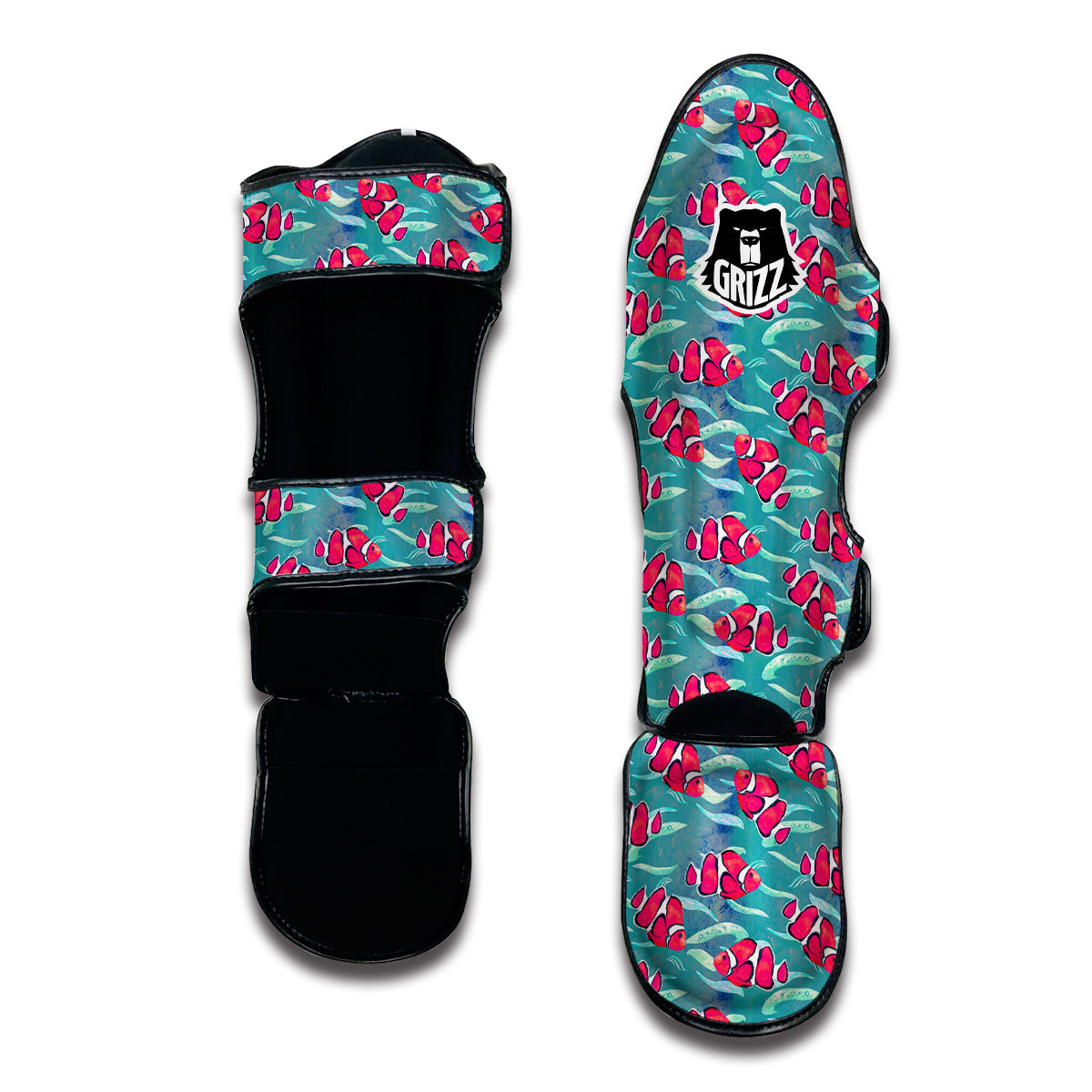 Red Clownfish Watercolor Blue Print Pattern Muay Thai Shin Guards-grizzshop