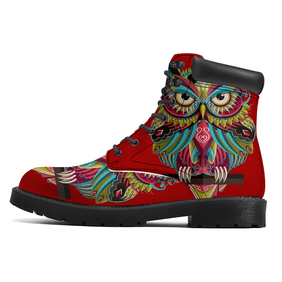 Red Colorful Owl Print Boots-grizzshop