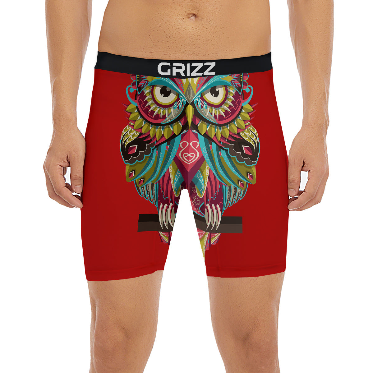 Red Colorful Owl Print Boxer Briefs-grizzshop