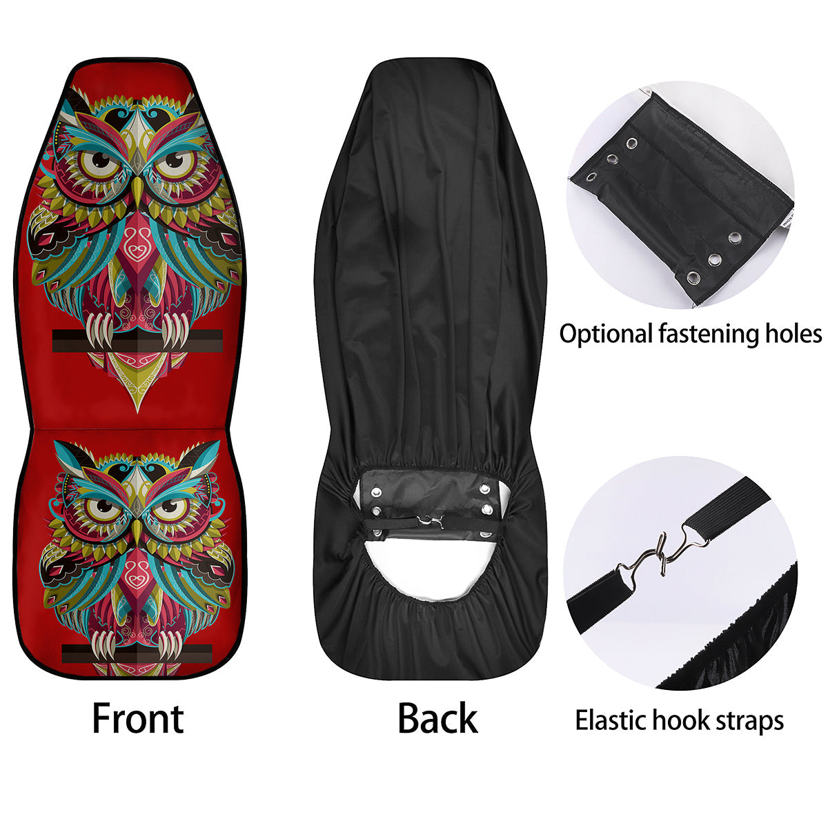 Red Colorful Owl Print Car Seat Covers-grizzshop