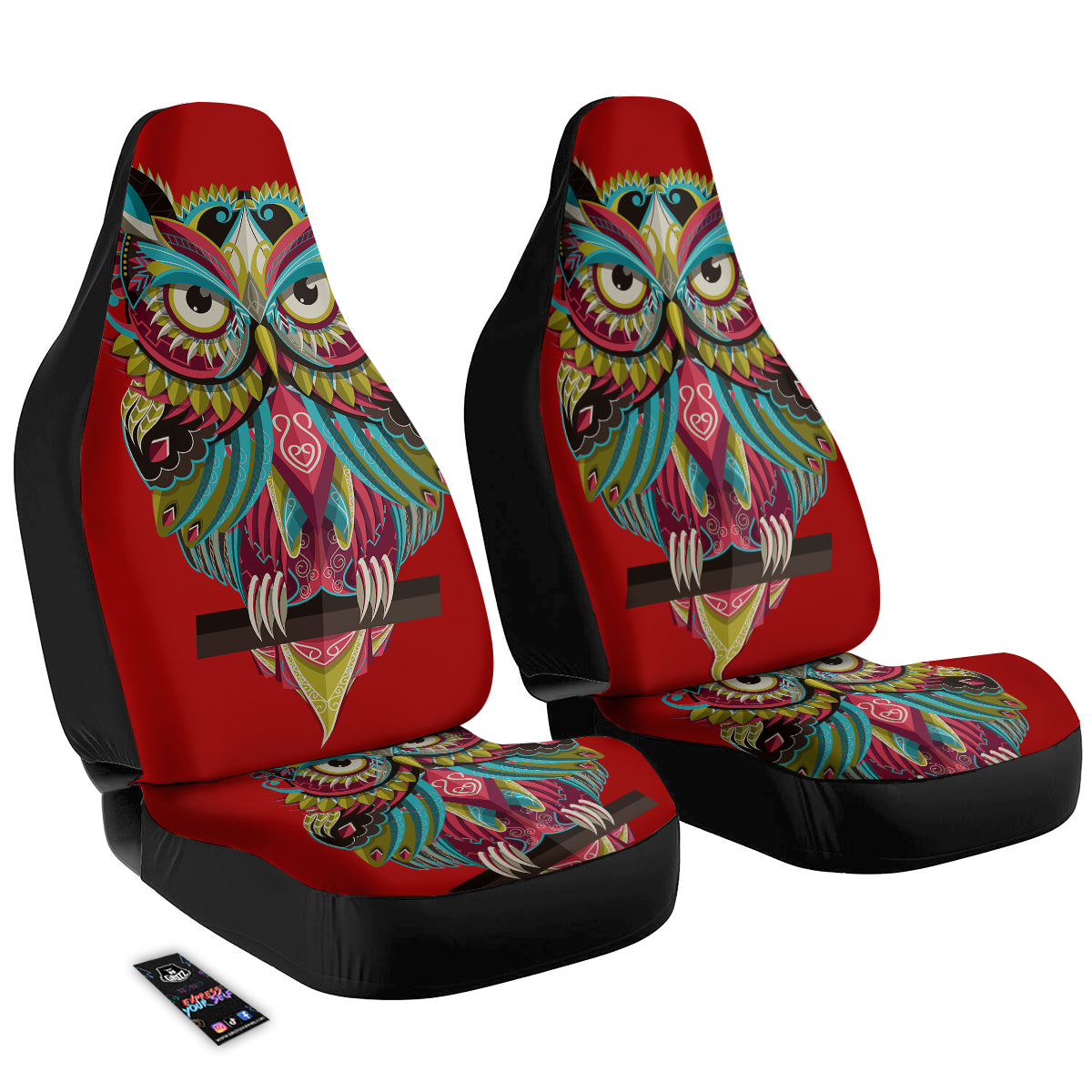 Red Colorful Owl Print Car Seat Covers-grizzshop