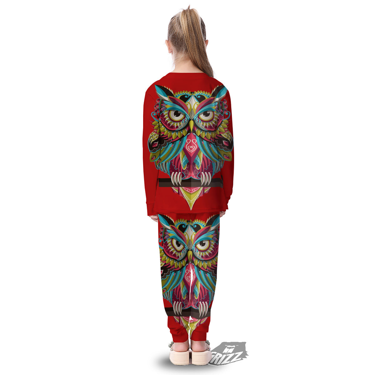 Red Colorful Owl Print Kid's Pajamas-grizzshop
