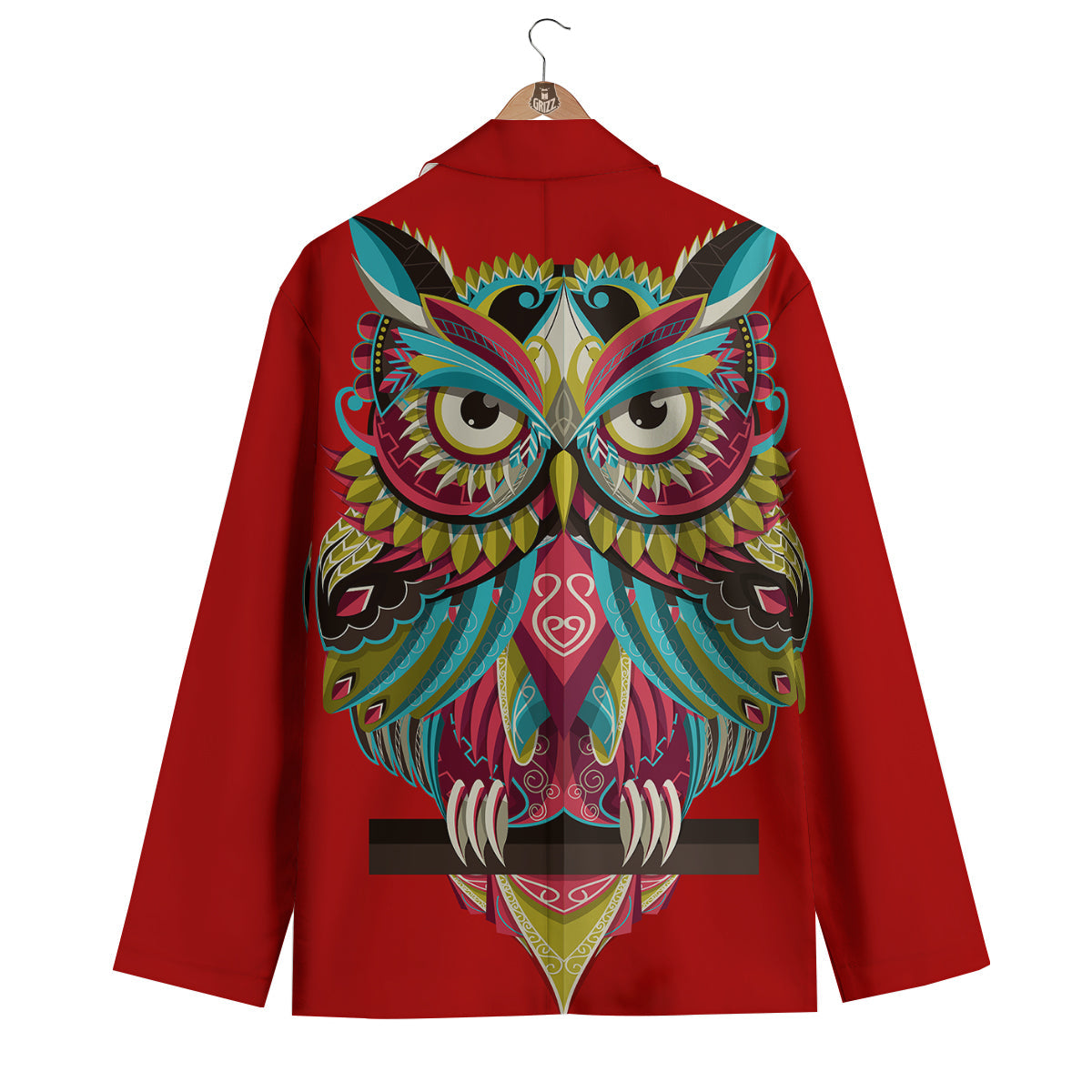 Red Colorful Owl Print Men's Blazer-grizzshop
