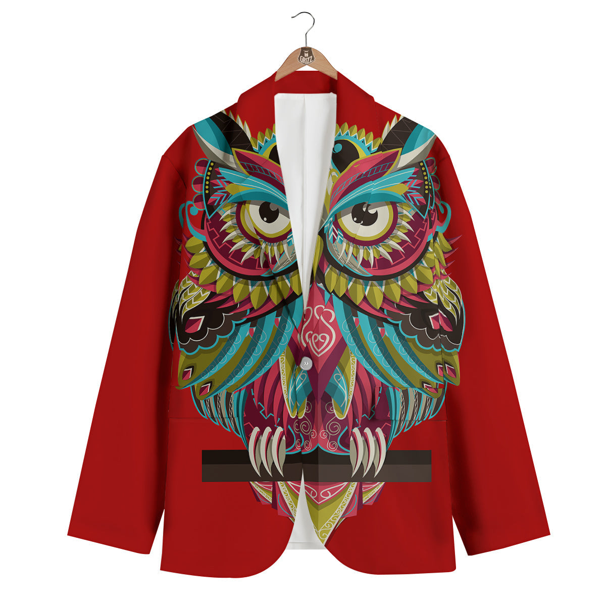 Red Colorful Owl Print Men's Blazer-grizzshop