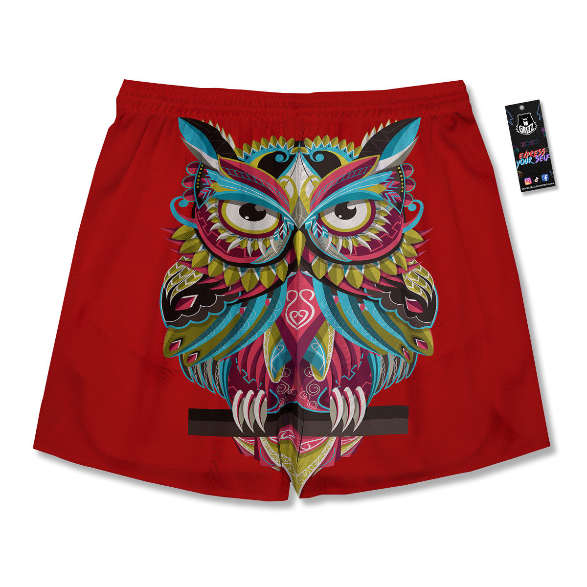 Red Colorful Owl Print Men's Running Shorts-grizzshop