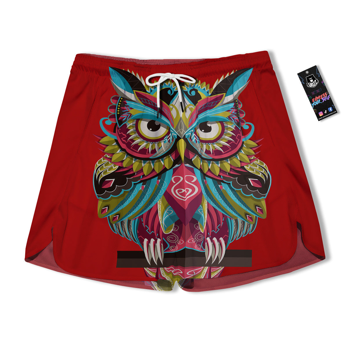 Red Colorful Owl Print Men's Running Shorts-grizzshop