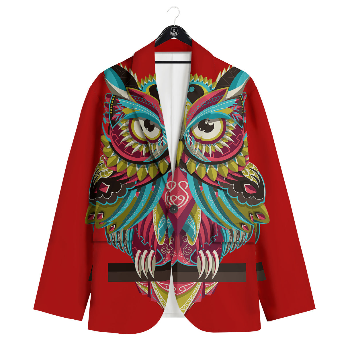 Red Colorful Owl Print Men's Sport Coat-grizzshop