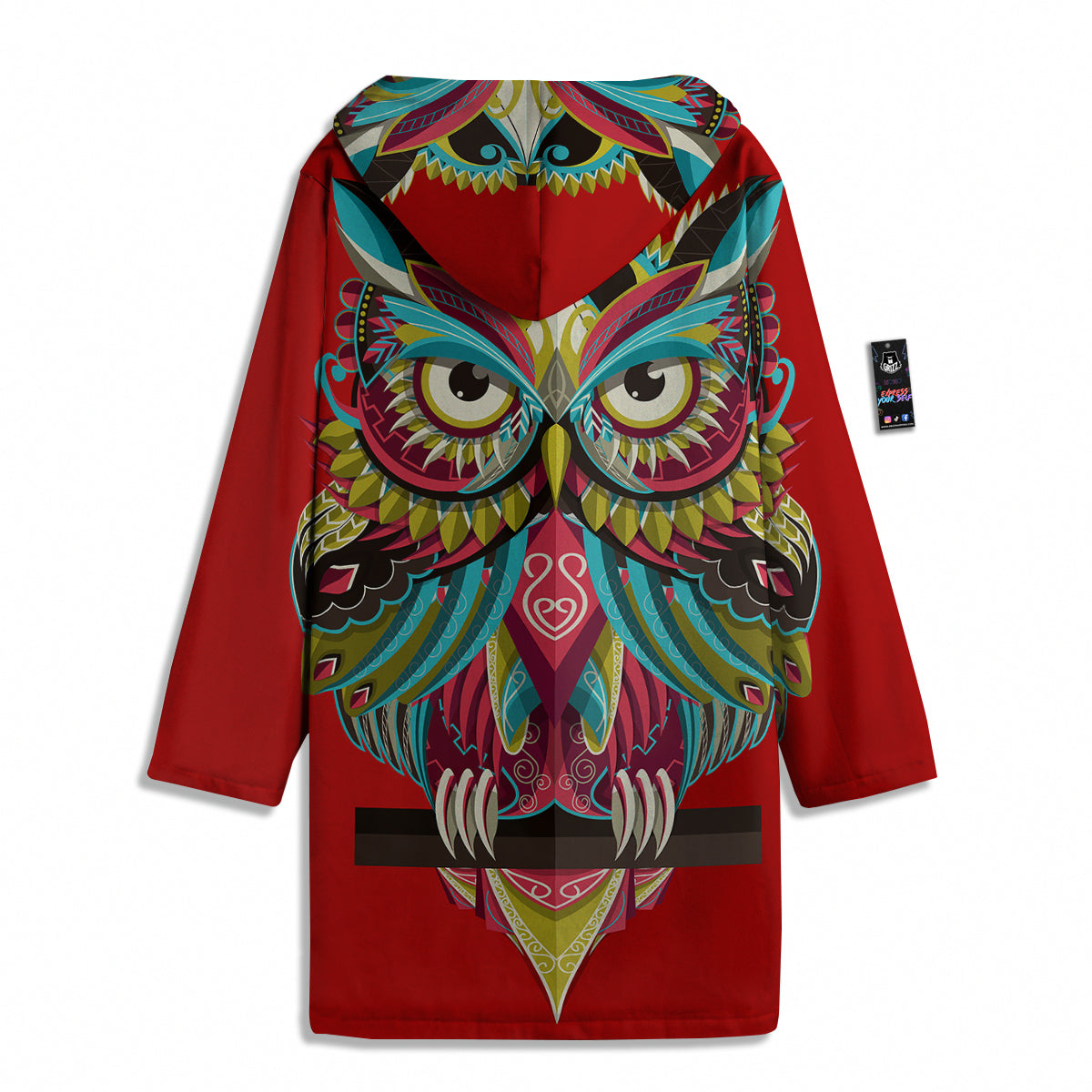 Red Colorful Owl Print Men's Windbreaker Jacket-grizzshop