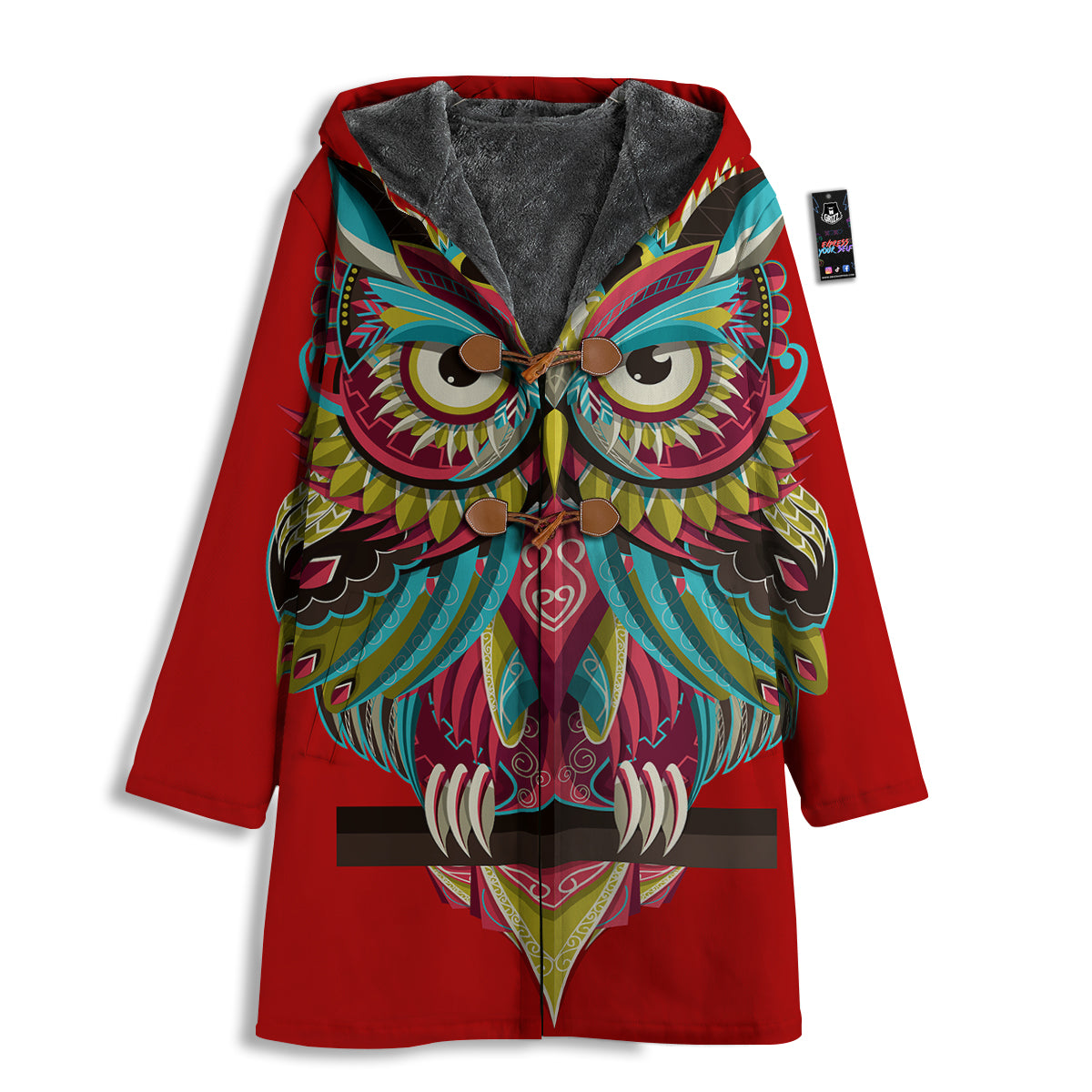 Red Colorful Owl Print Men's Windbreaker Jacket-grizzshop