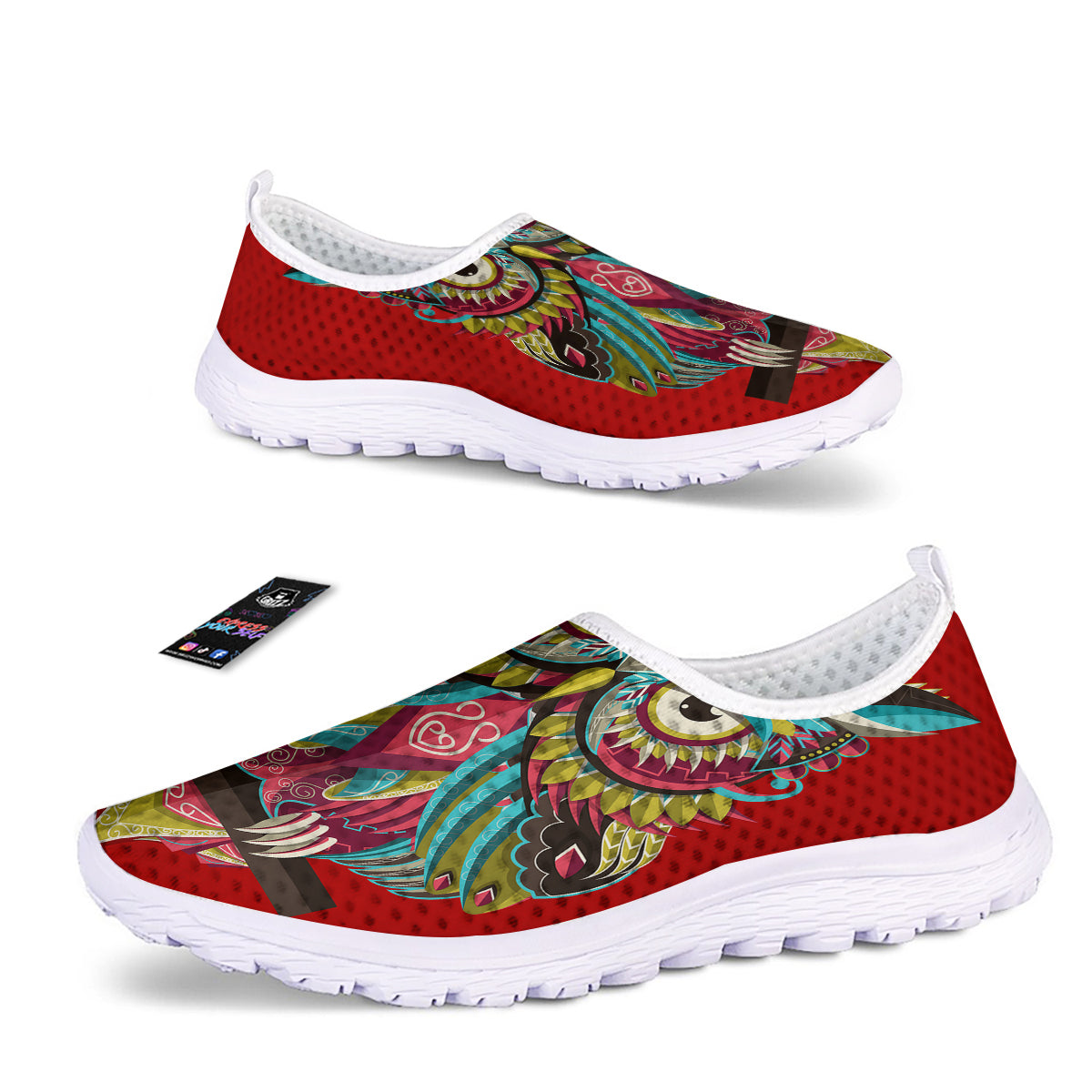 Red Colorful Owl Print Nurse Shoes-grizzshop