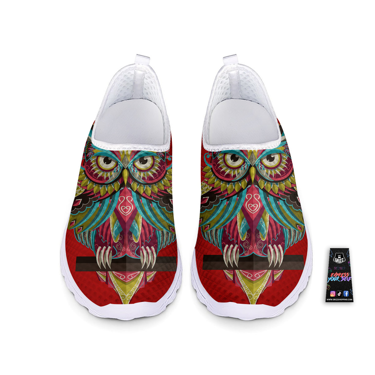 Red Colorful Owl Print Nurse Shoes-grizzshop