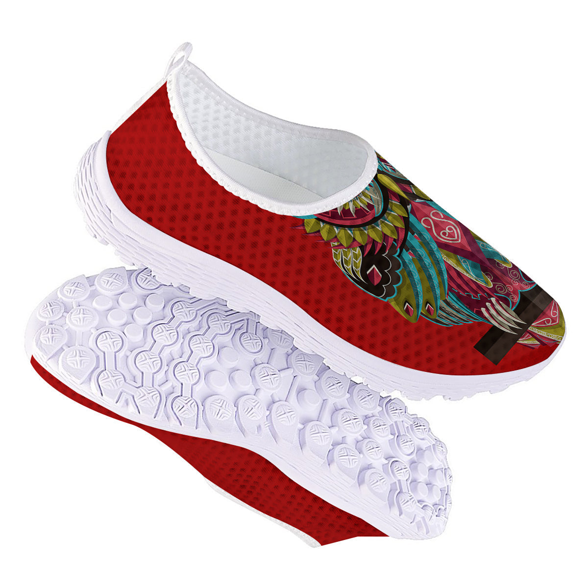 Red Colorful Owl Print Nurse Shoes-grizzshop