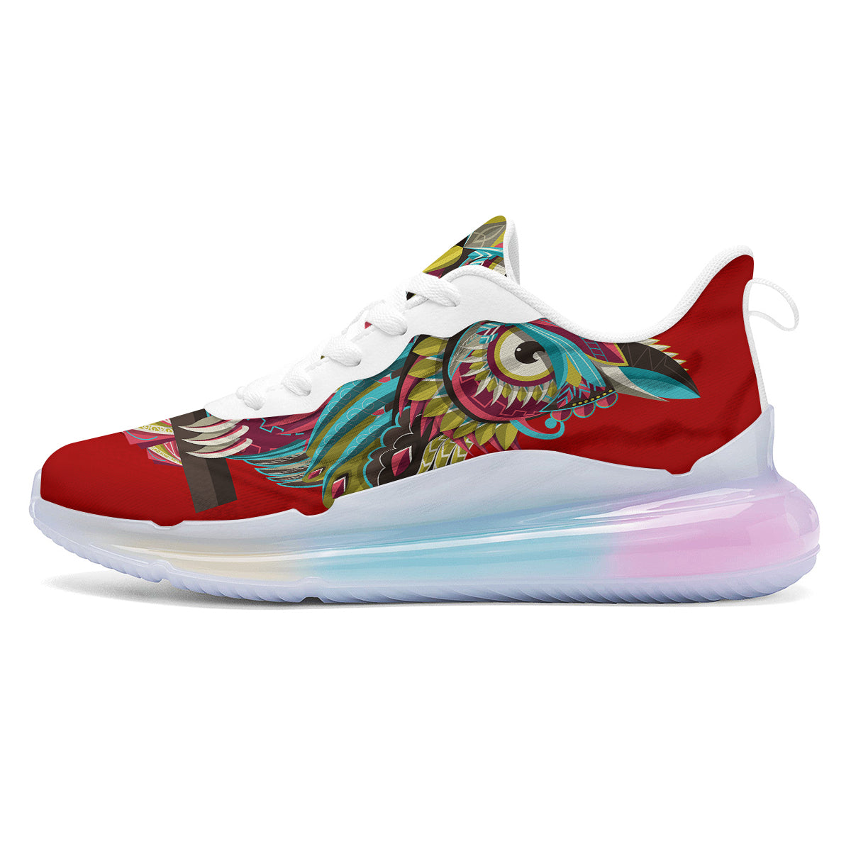 Red Colorful Owl Print Running Sneakers-grizzshop