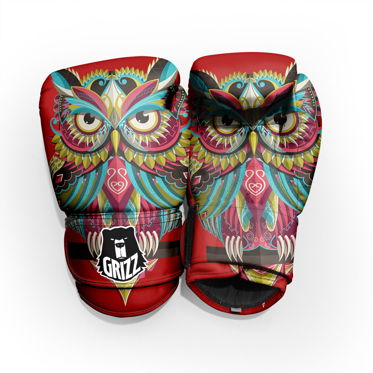 Red Colorful Owl Print Pro Boxing Glove