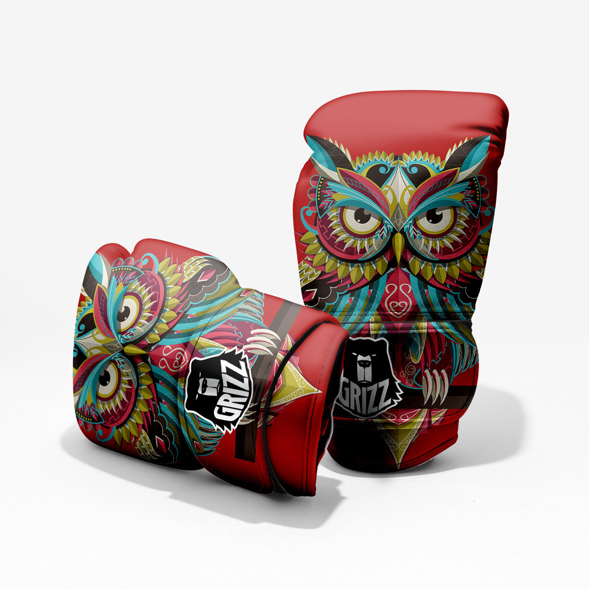 Red Colorful Owl Print Pro Boxing Glove