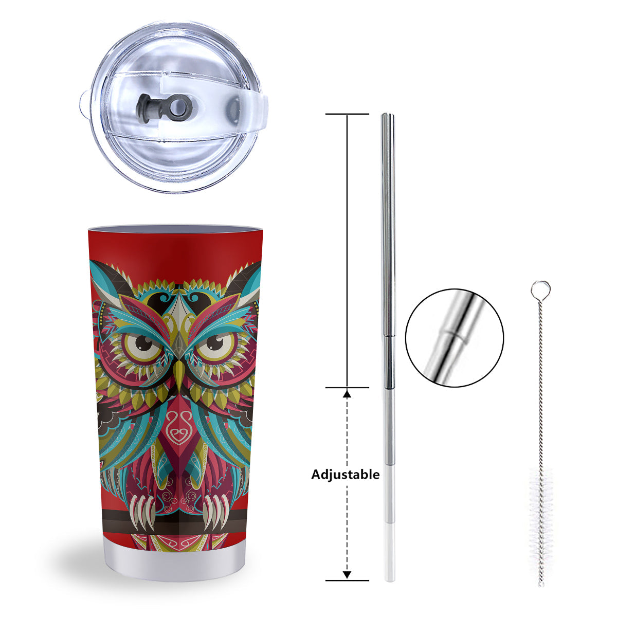 Red Colorful Owl Print Tumbler-grizzshop