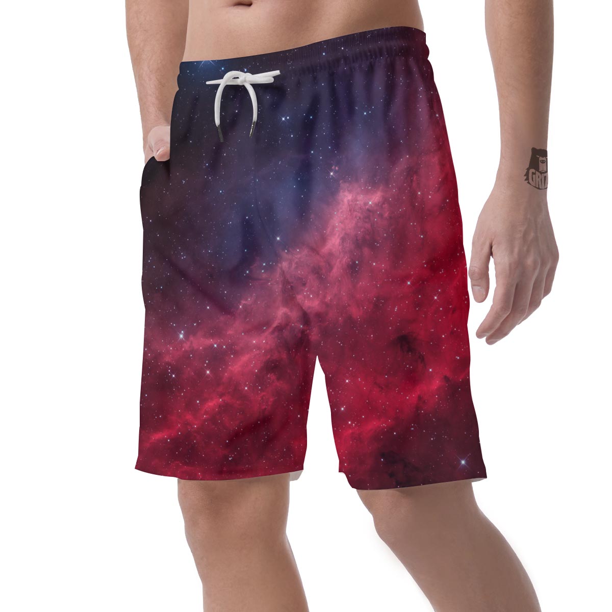 Red Cosmic Galaxy Space Men's Shorts-grizzshop