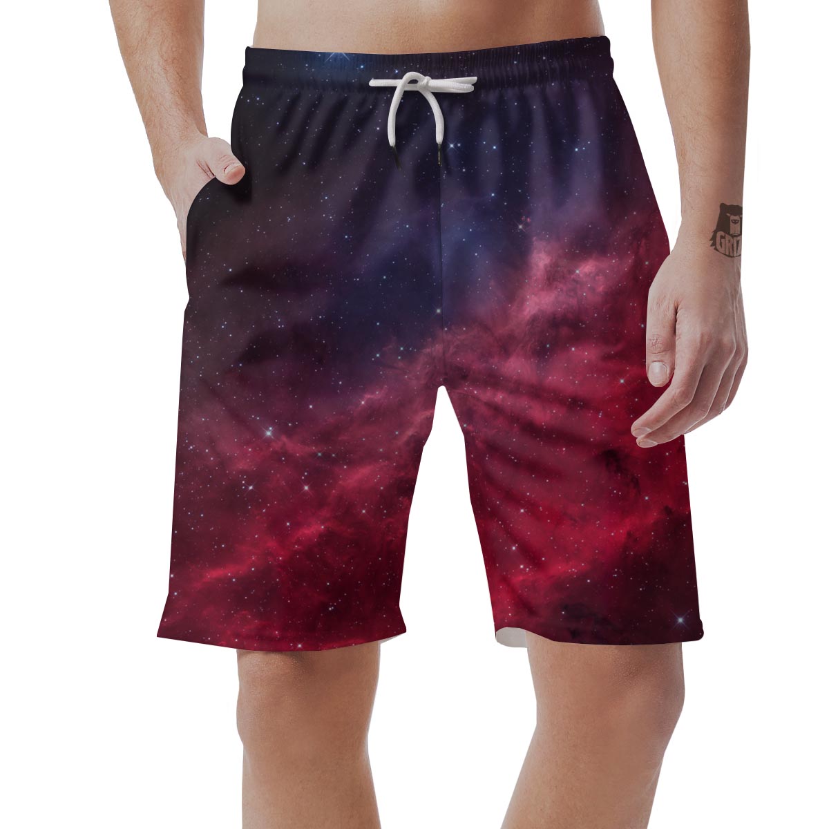 Red Cosmic Galaxy Space Men's Shorts-grizzshop