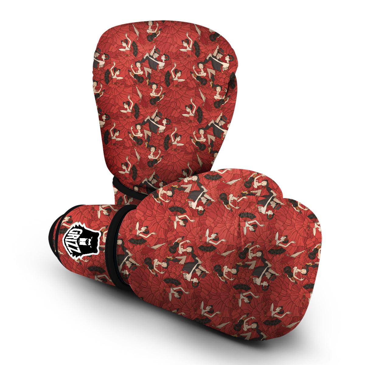 Red Dance Print Pattern Boxing Gloves-grizzshop