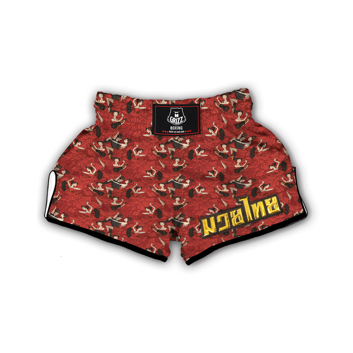 Red Dance Print Pattern Muay Thai Boxing Shorts-grizzshop