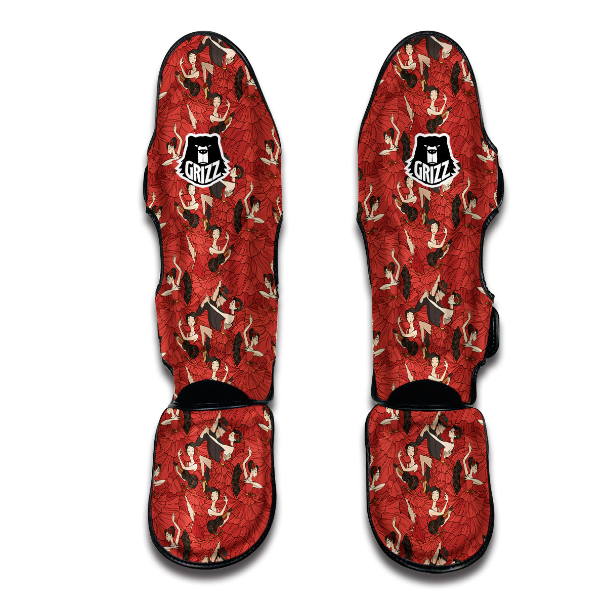 Red Dance Print Pattern Muay Thai Shin Guards-grizzshop