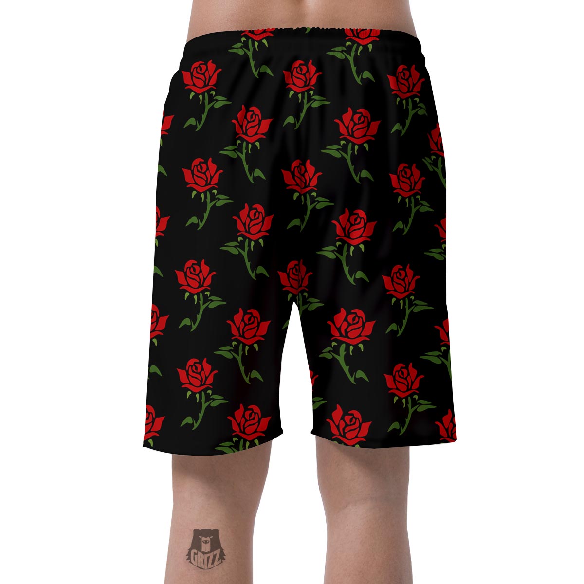 Red Doodle Rose Floral Men's Shorts-grizzshop