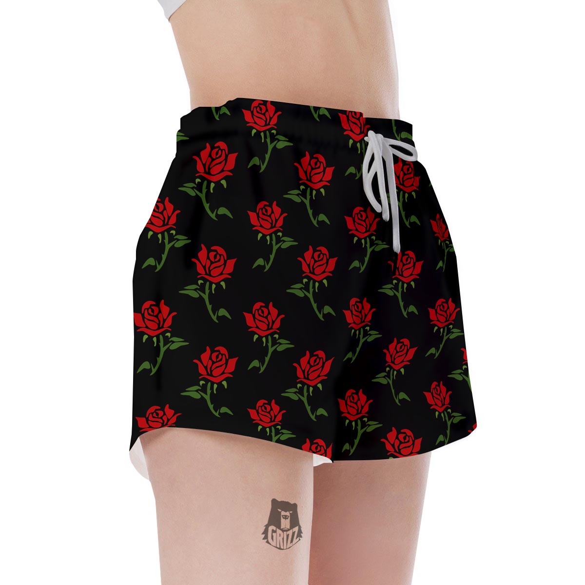 Red Doodle Rose Floral Women's Shorts-grizzshop