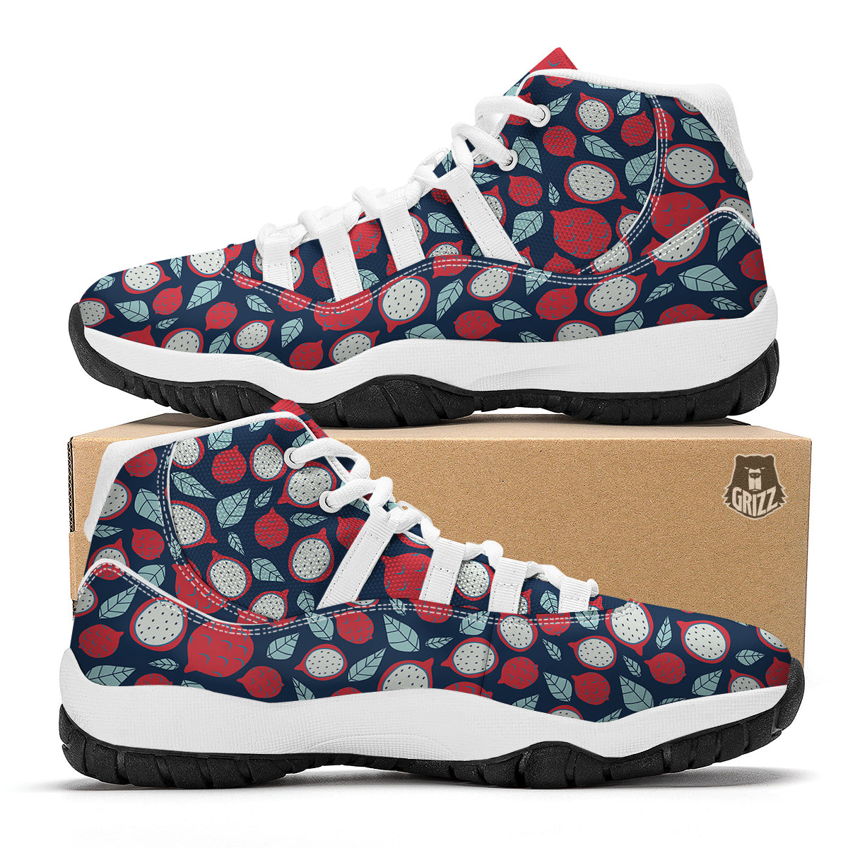 Red Dragon Fruit Print Pattern White Bball Shoes-grizzshop