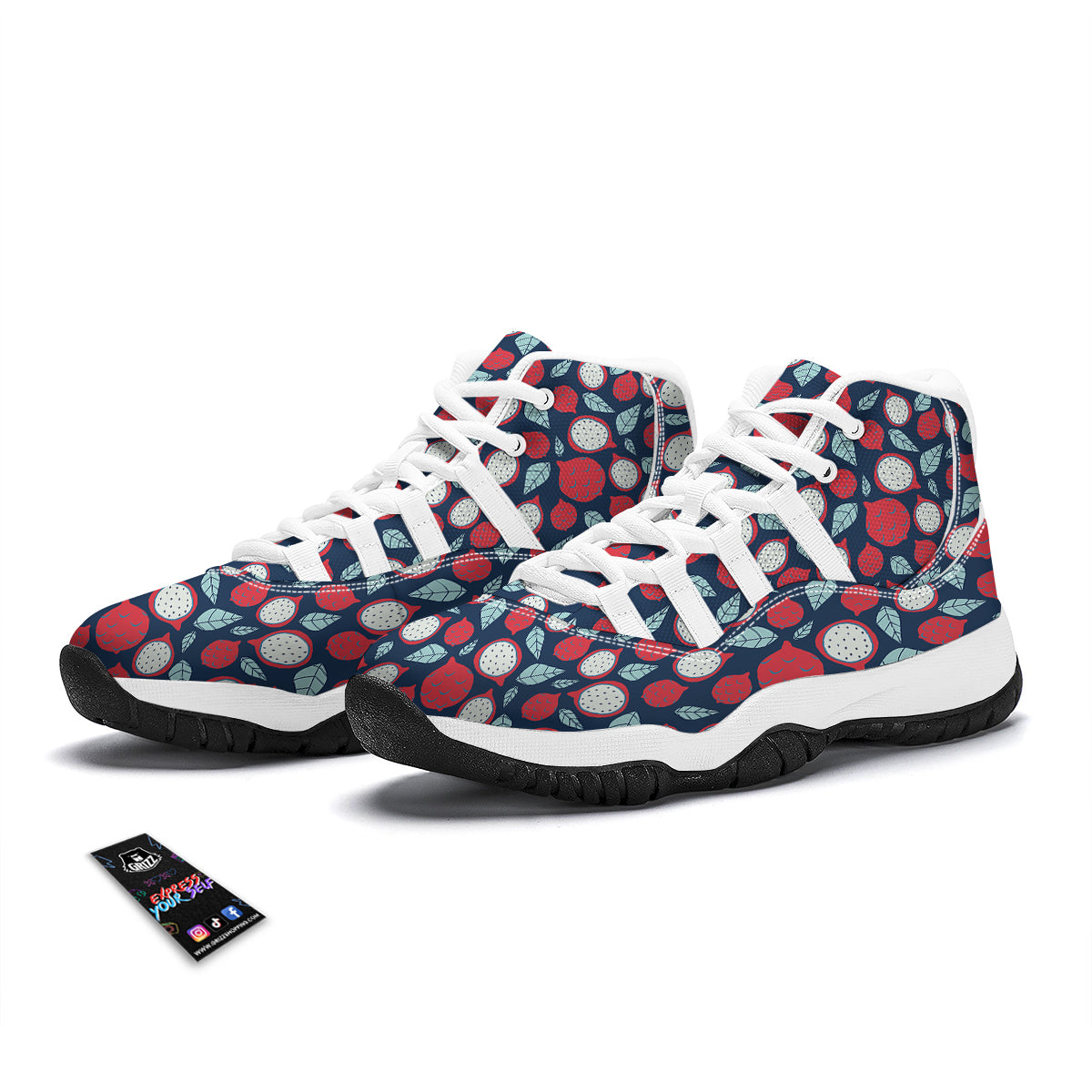 Red Dragon Fruit Print Pattern White Bball Shoes-grizzshop