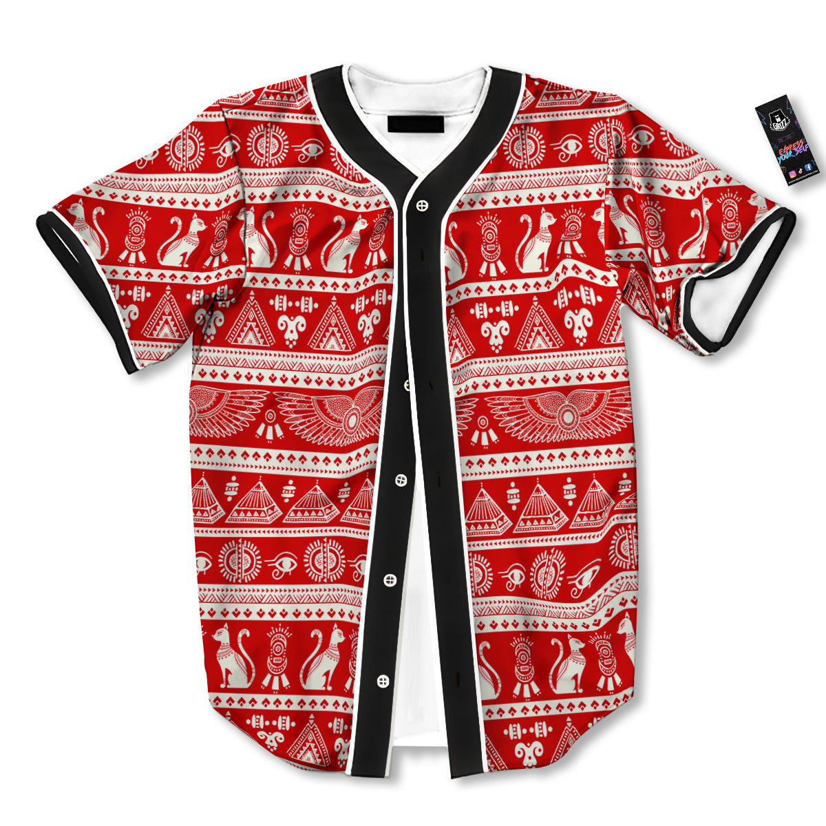 Red Egypt Symbol Print Pattern Baseball Jersey-grizzshop