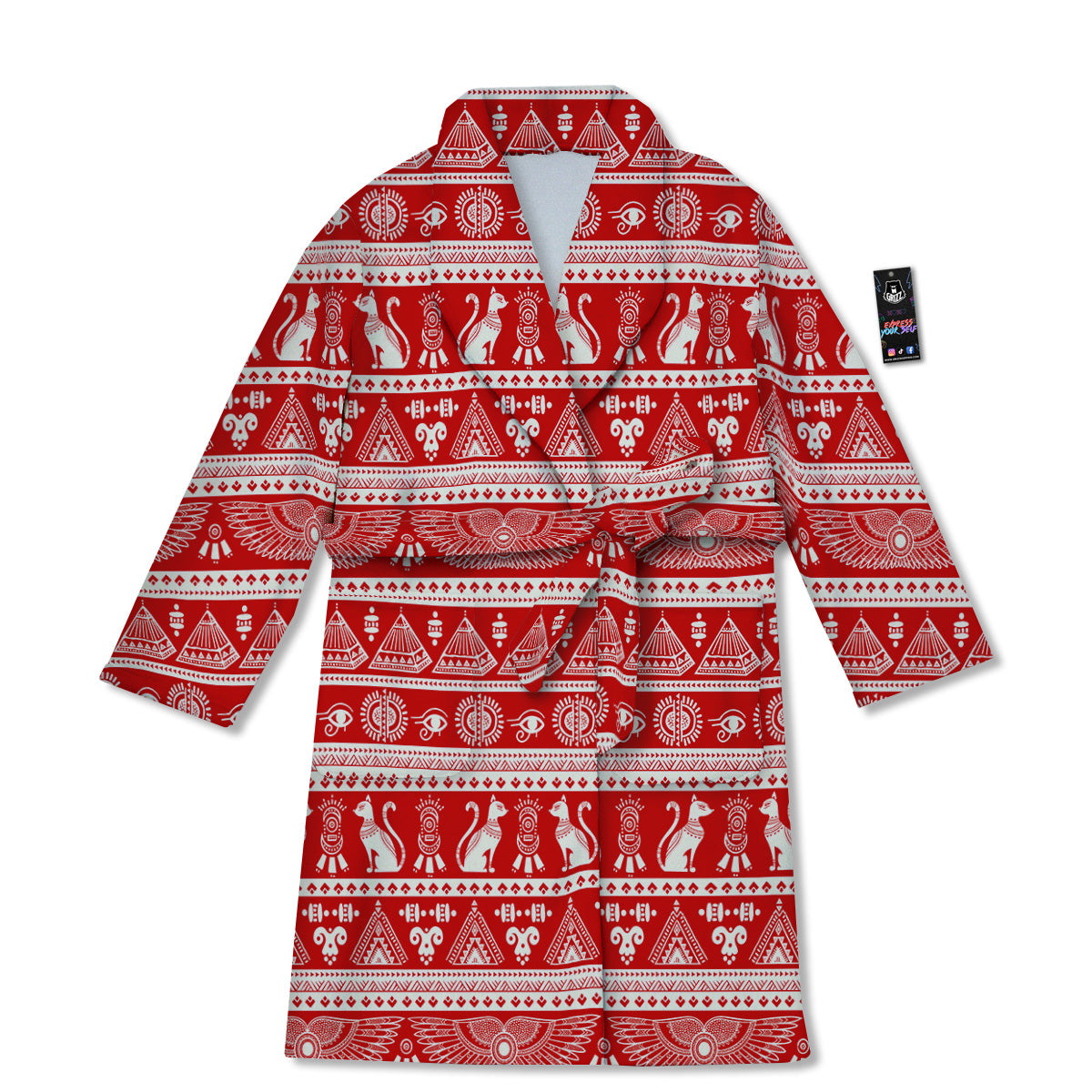 Red Egypt Symbol Print Pattern Bathrobe-grizzshop