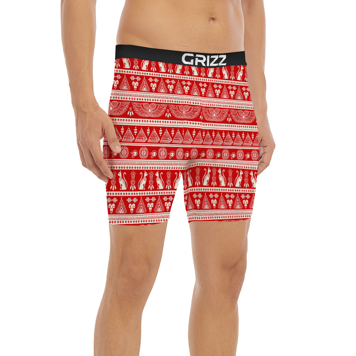 Red Egypt Symbol Print Pattern Boxer Briefs-grizzshop