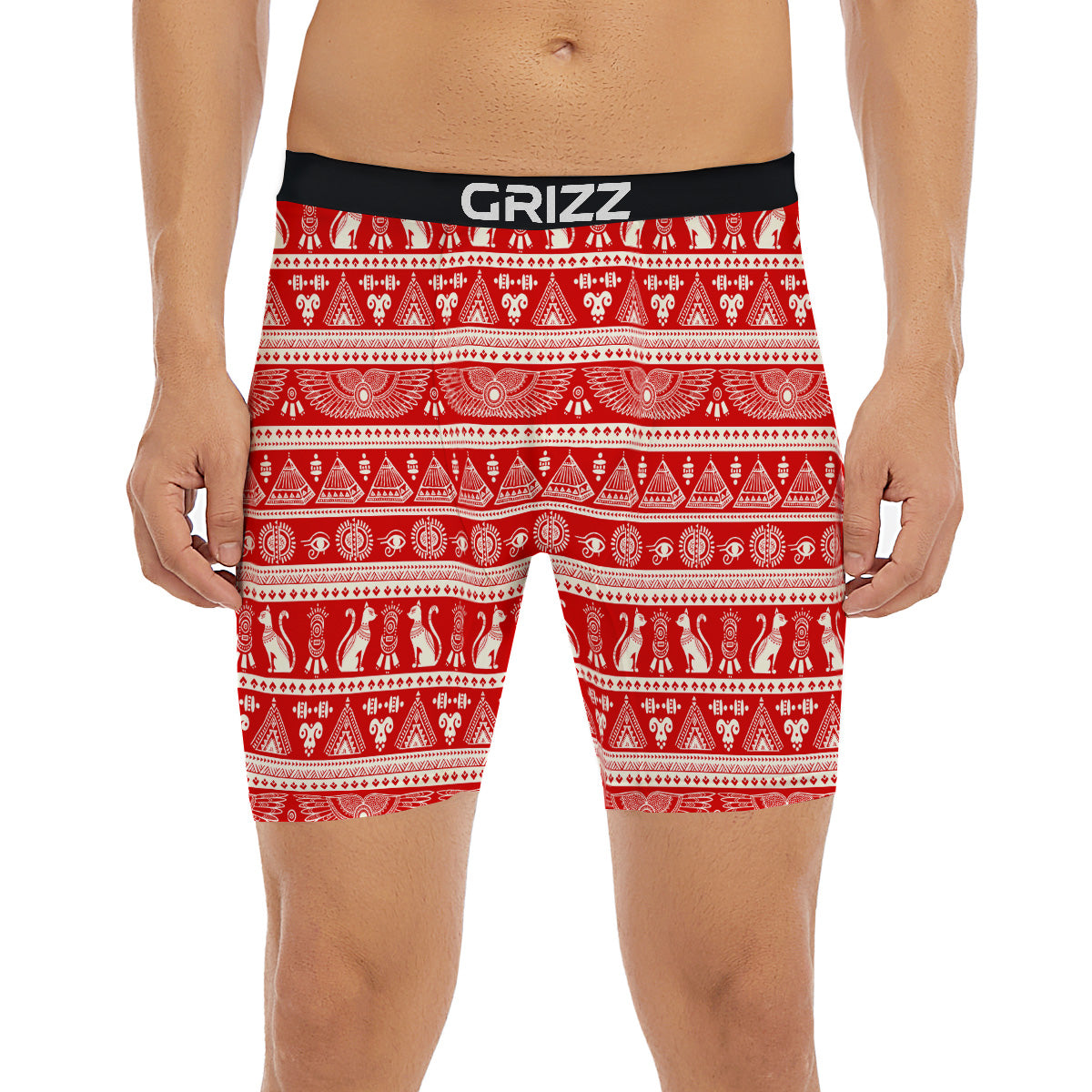 Red Egypt Symbol Print Pattern Boxer Briefs-grizzshop