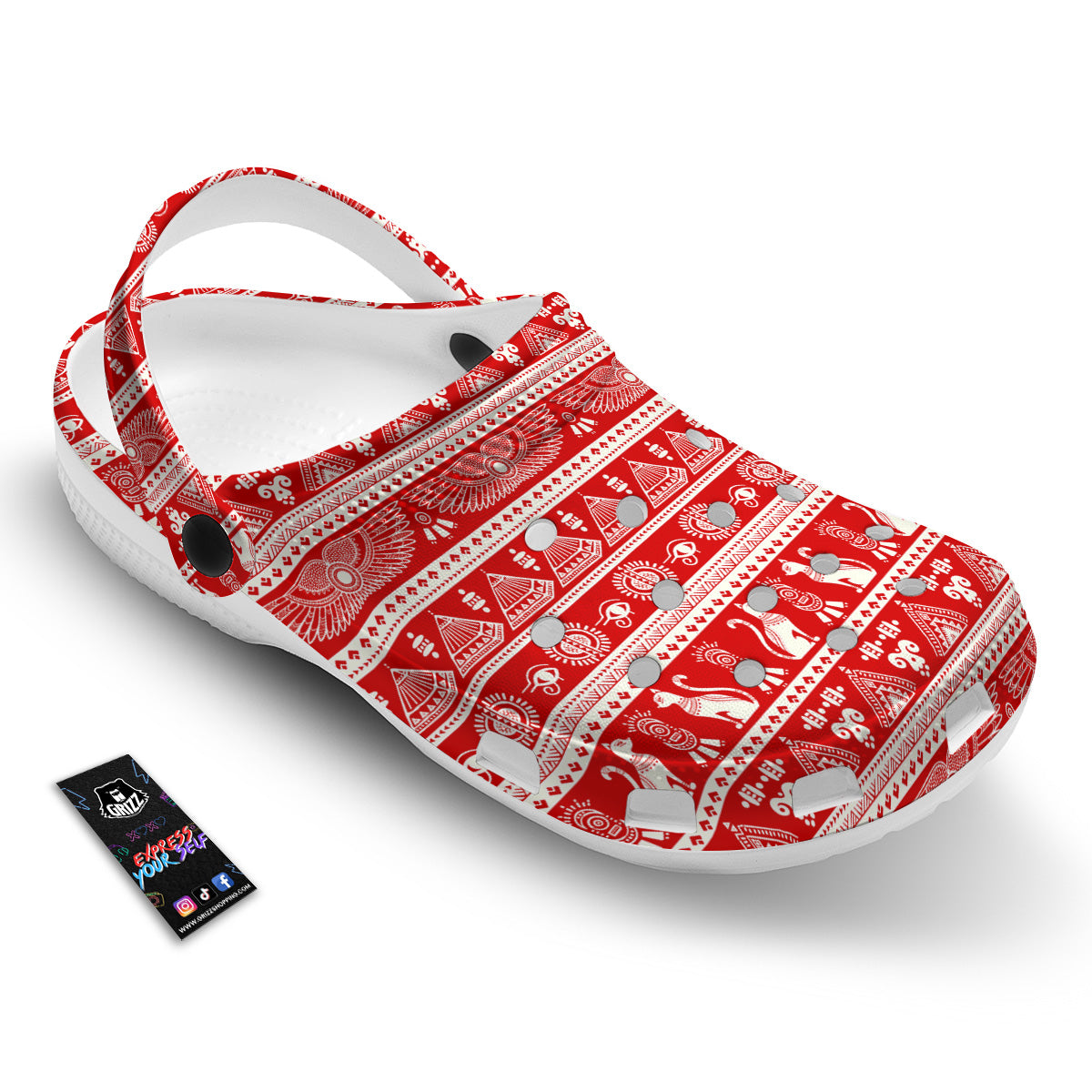 Red Egypt Symbol Print Pattern Clog-grizzshop