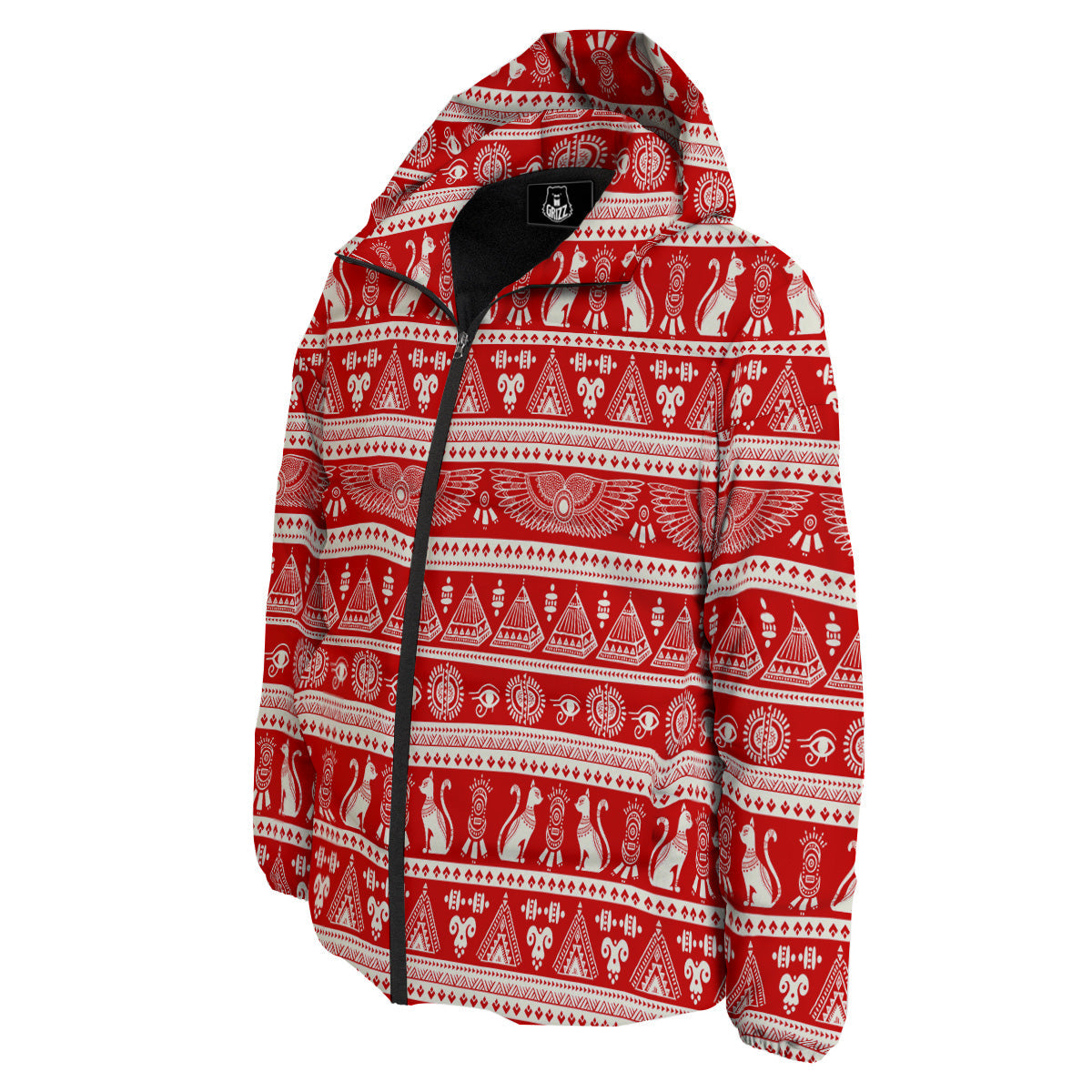 Red Egypt Symbol Print Pattern Down Jacket-grizzshop